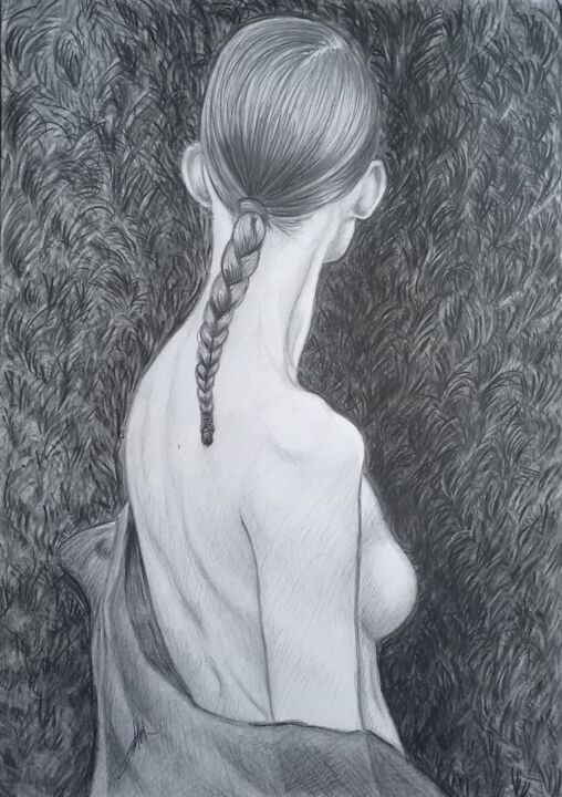 Dibujo titulada "Woman on a backgrou…" por Małgorzata Łojek, Obra de arte original, Lápiz