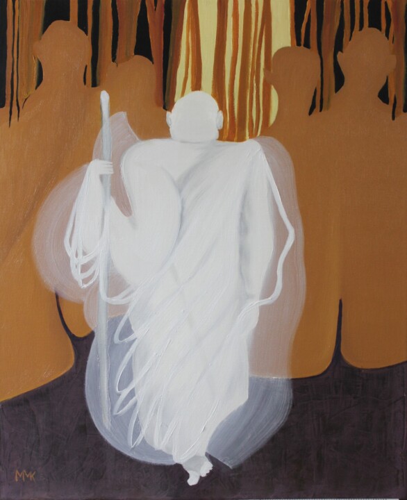Painting titled "AJAHN CHAH" by Malgorzata Martzloff-Kowalczyk, Original Artwork, Oil Mounted on Wood Stretcher frame