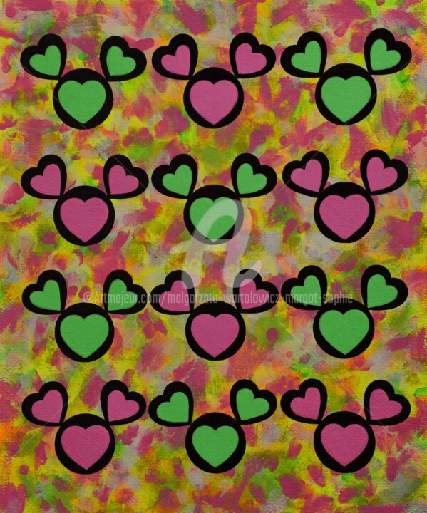 Malarstwo zatytułowany „Green and Pink” autorstwa Małgorzata Wartołowicz (Margot Sophie), Oryginalna praca, Akryl