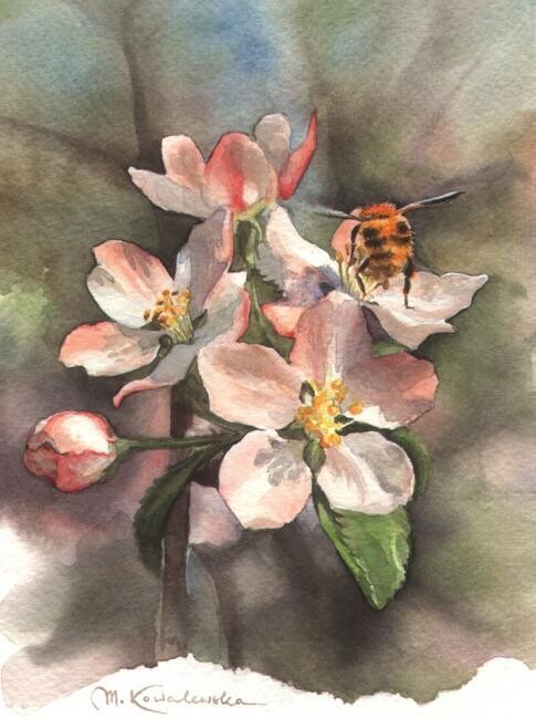 Malarstwo zatytułowany „Jabłoń wiosną” autorstwa Małgorzata  Zagórska-Gierak, Oryginalna praca