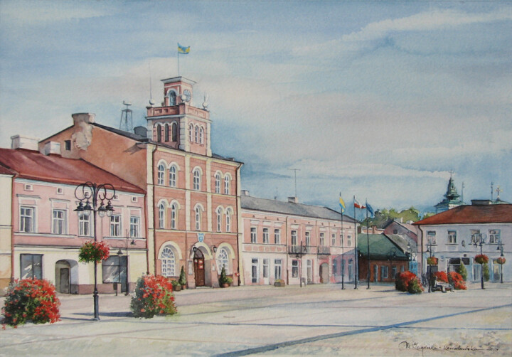 Painting titled "SKIERNIEWICKI RYNEK" by Małgorzata  Zagórska-Gierak, Original Artwork, Watercolor