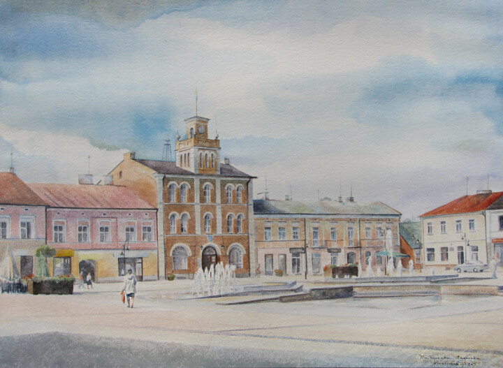 Painting titled "SKIERNIEWICKI RYNEK" by Małgorzata  Zagórska-Gierak, Original Artwork, Watercolor