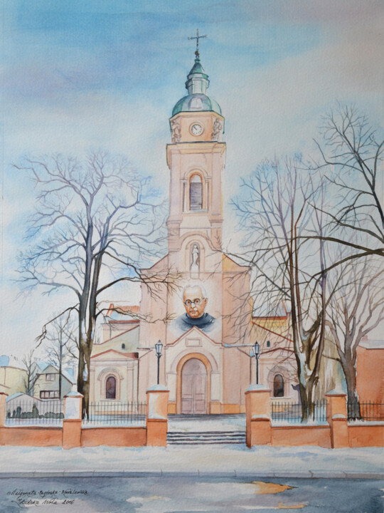 Painting titled "BAZYLIKA MNIEJSZA W…" by Małgorzata  Zagórska-Gierak, Original Artwork, Watercolor
