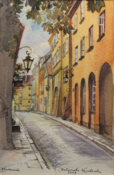 Painting titled "ULICA BRZOZOWA W WA…" by Małgorzata  Zagórska-Gierak, Original Artwork, Watercolor