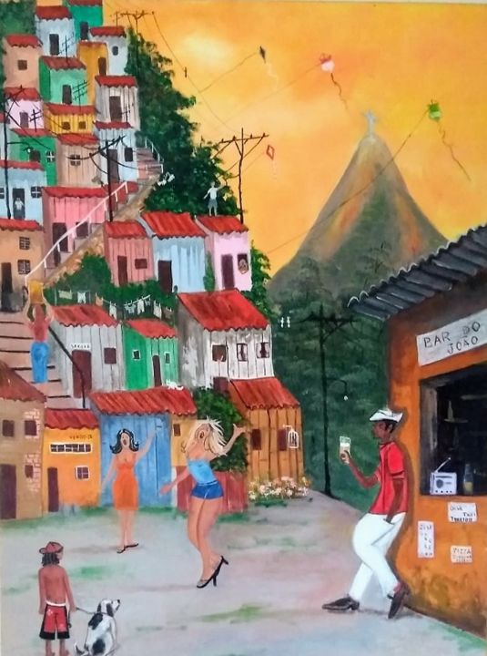 「Samba na favela」というタイトルの絵画 Mali Santosによって, オリジナルのアートワーク, オイル