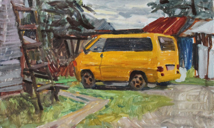 Painting titled "Желтая машина" by Polina Malidovskaia, Original Artwork, Oil