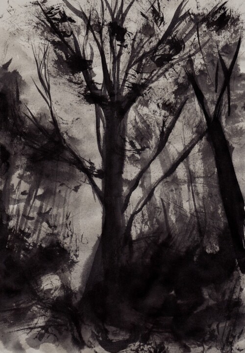 Pittura intitolato "Dark Wood" da Malik Hansen, Opera d'arte originale, Inchiostro
