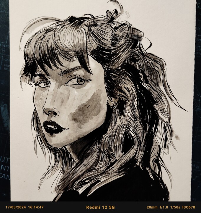 Drawing titled "Alicia" by Malik Hansen, Original Artwork, Ink