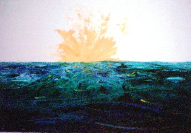 Painting titled "Explosion en mer" by Malika Haddad, Original Artwork