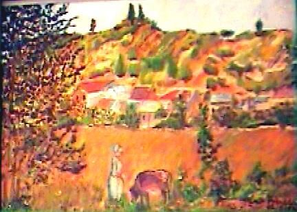 Painting titled "Village Provençal" by Malika Haddad, Original Artwork
