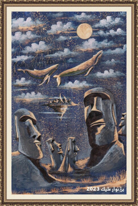 Schilderij getiteld "Easter Island" door Malik Bennouar, Origineel Kunstwerk, Acryl