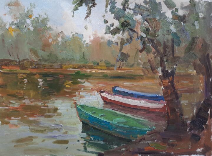 Painting titled "Лодки" by Malila Pisarenko, Original Artwork, Oil