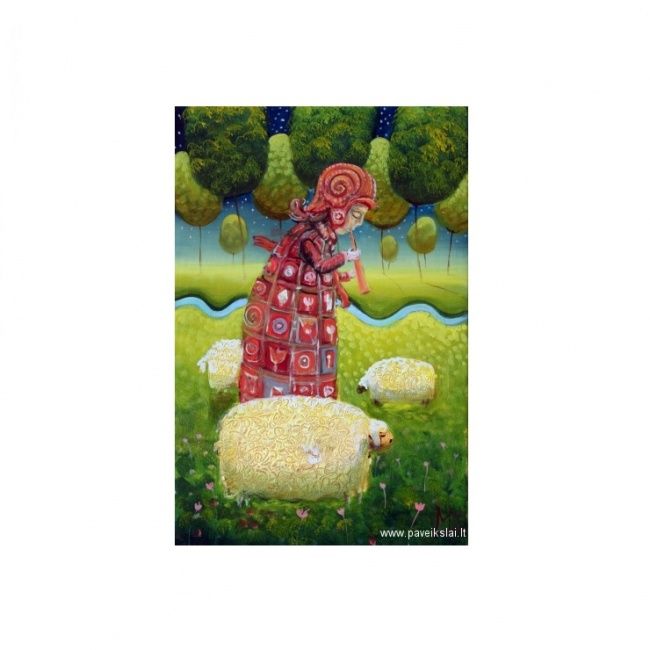 Painting titled "Shepherd" by Modestas Malinauskas, Original Artwork, Oil
