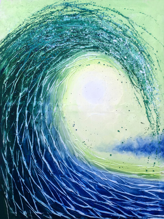 Painting titled "Crashing Wave" by Malinga Kumarasinghe, Original Artwork, Acrylic Mounted on Wood Stretcher frame