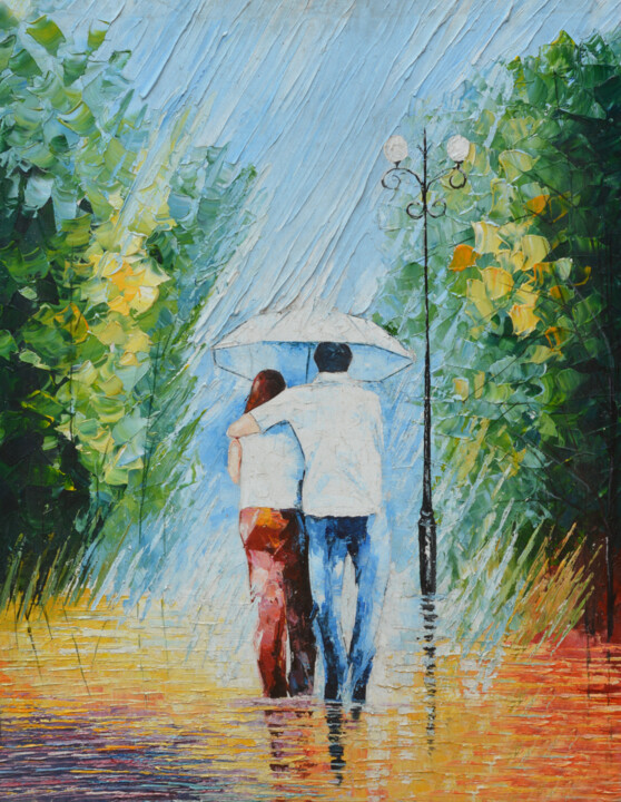 Schilderij getiteld "My Shade in the Rain" door Malinga Kumarasinghe, Origineel Kunstwerk, Acryl Gemonteerd op Frame voor ho…
