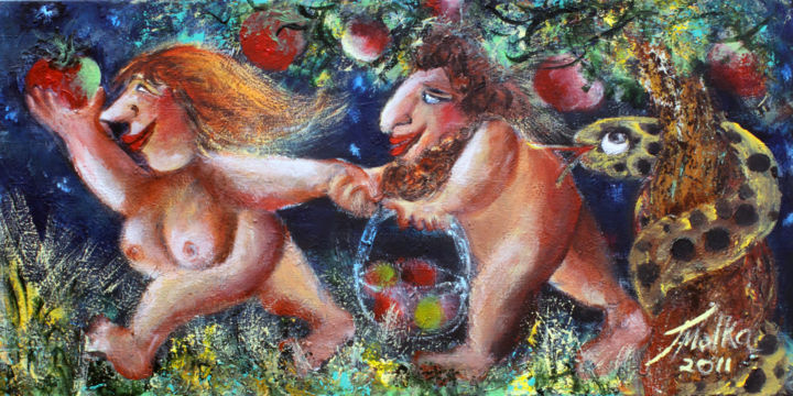 Картина под названием "Escape from Eden" - Malka Tsentsiper, Подлинное произведение искусства, Акрил