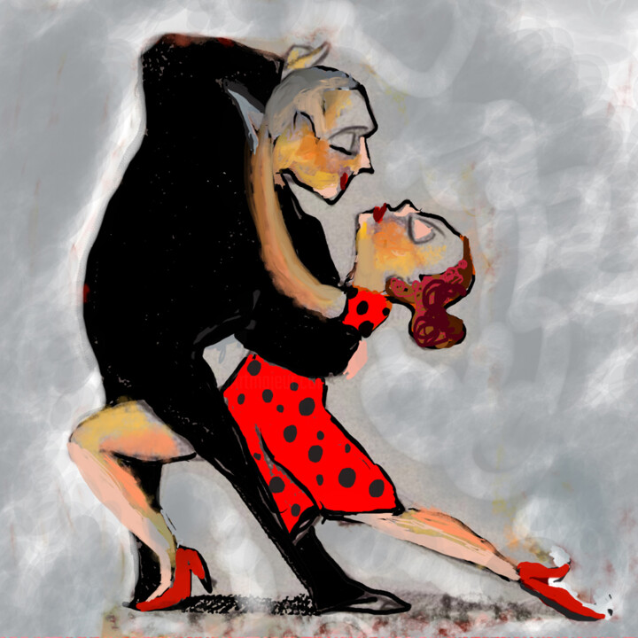 Pintura titulada "Black and Red Dance" por Malka Tsentsiper, Obra de arte original, Impresión digital Montado en Bastidor de…