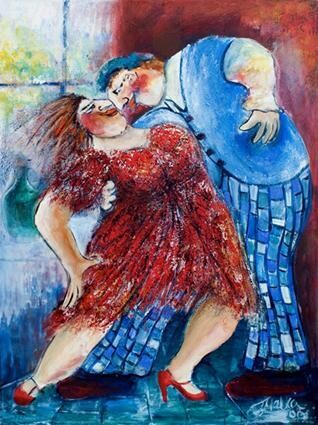Painting titled "Fat and Pretty Tango" by Malka Tsentsiper, Original Artwork