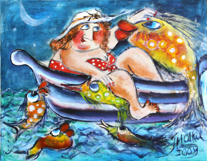 Картина под названием "the-pisces" - Malka Tsentsiper, Подлинное произведение искусства, Акрил