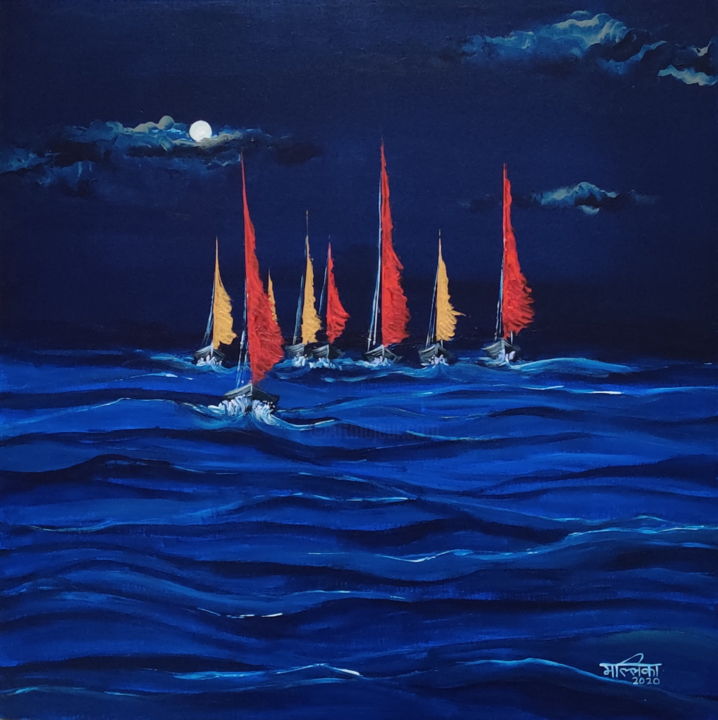 Peinture intitulée "Boats" par Mallika Seth, Œuvre d'art originale, Acrylique