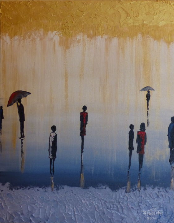 Painting titled "Walk in the Rain -…" by Mallika Seth, Original Artwork, Acrylic