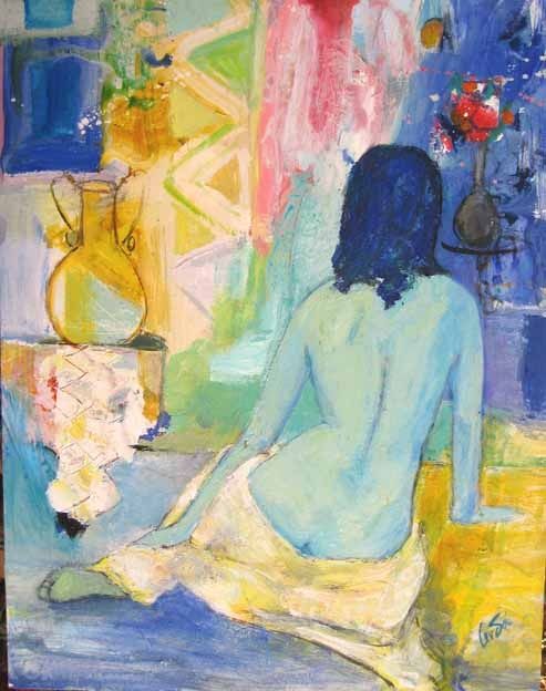 "blue nude with vase" başlıklı Tablo Maria Antonia Cerdá tarafından, Orijinal sanat