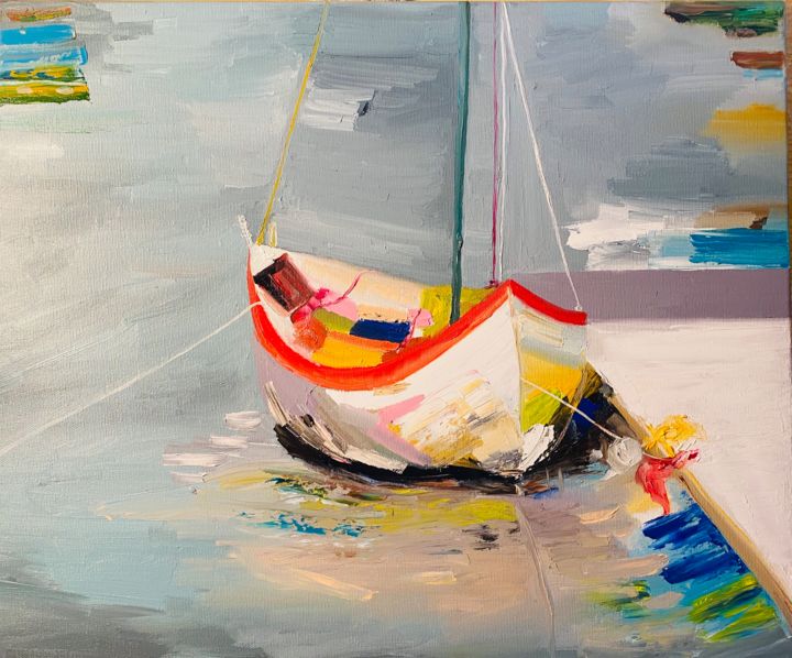 Painting titled "El barco" by Kateryna Yani, Original Artwork, Oil