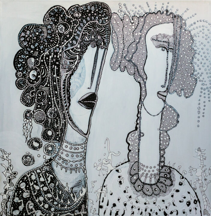 Malerei mit dem Titel "A Date #1" von Mally Elbaz (Mally Elbaz Almandine), Original-Kunstwerk, Acryl