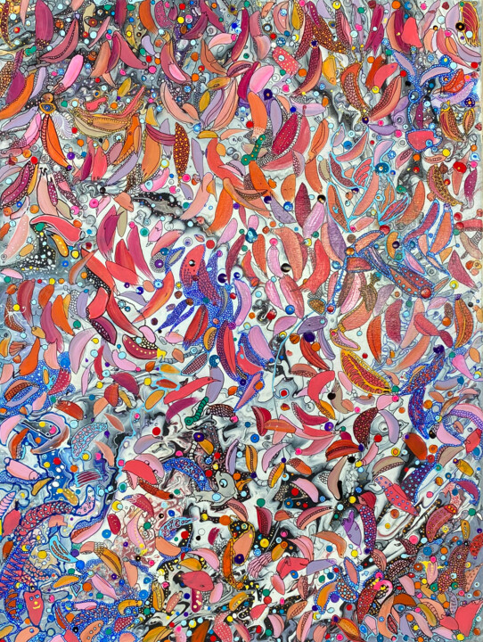 Malerei mit dem Titel "Friends in a Purple…" von Mally Elbaz (Mally Elbaz Almandine), Original-Kunstwerk, Acryl