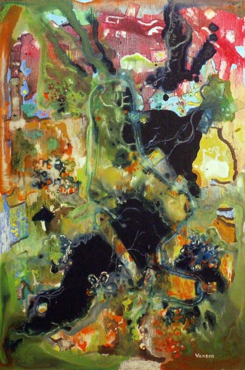 Schilderij getiteld "Jardin anglais" door Malo Vanson, Origineel Kunstwerk, Acryl