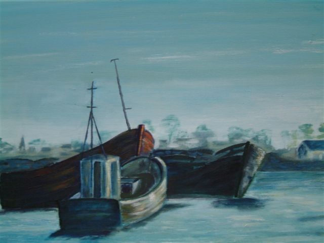 Painting titled "cimetière de bateaux" by Jean Chuberre, Original Artwork