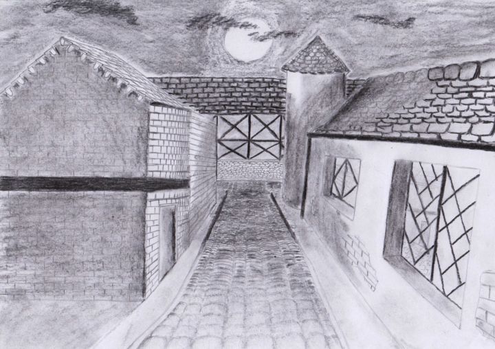 Drawing titled "st-col-de-la-jente" by Thomas Malou, Original Artwork, Charcoal