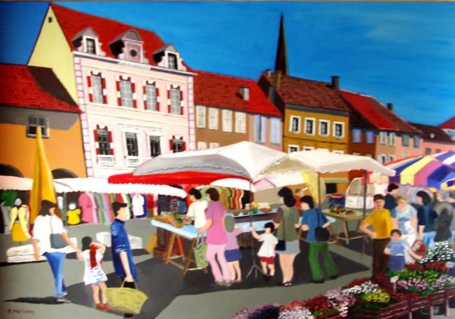 Painting titled "le marché dans le g…" by André Malterre, Original Artwork