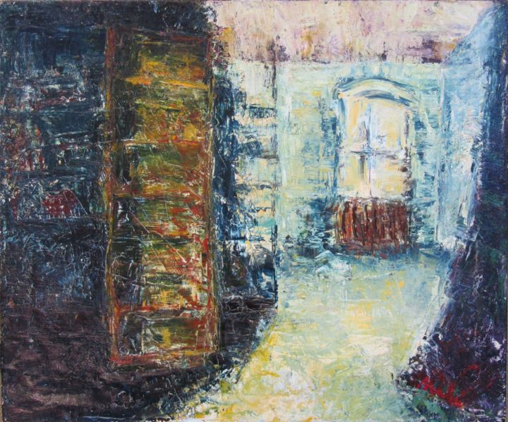 Painting titled "Into the Studio" by Malu Ribeiro, Original Artwork, Oil