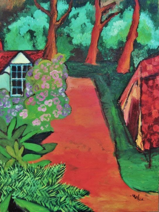 Malerei mit dem Titel "Summer in the Garden" von Malu Ribeiro, Original-Kunstwerk, Öl