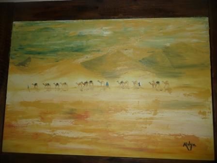 Peinture intitulée "Dunes et caravanes" par Malya, Œuvre d'art originale