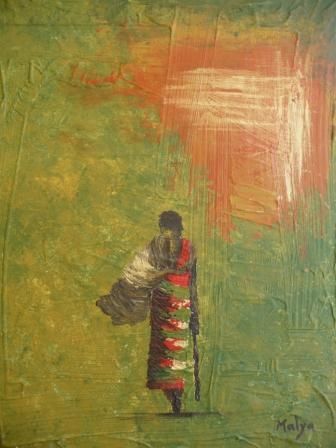 Peinture intitulée "Femme du desert vert" par Malya, Œuvre d'art originale