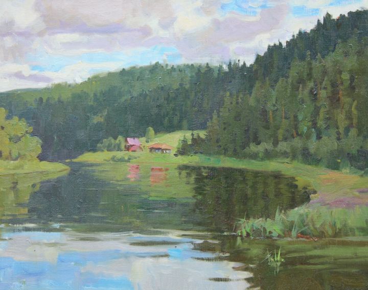 Painting titled "река Чусовая" by Aleksei Malykh Vasilev, Original Artwork