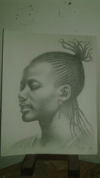 Drawing titled "femme Peulh" by Mamadou Sow, Original Artwork, Pencil