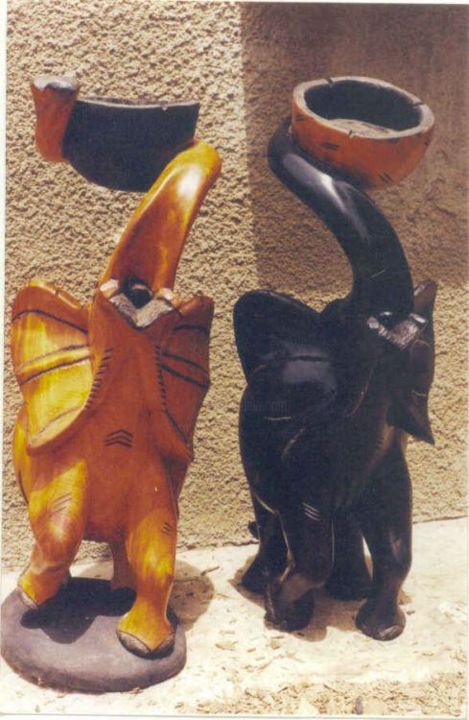 Sculpture titled "ELEPHANTS AU CENDRI…" by Mamadou Seye, Original Artwork