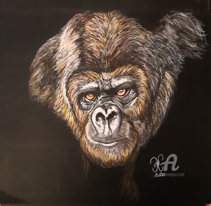 Dessin intitulée "Le Gorille - Animal…" par Maman Aigle, Œuvre d'art originale, Marqueur