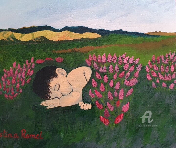 Картина под названием "L'enfant de la terre" - Maman Aigle, Подлинное произведение искусства, Акрил