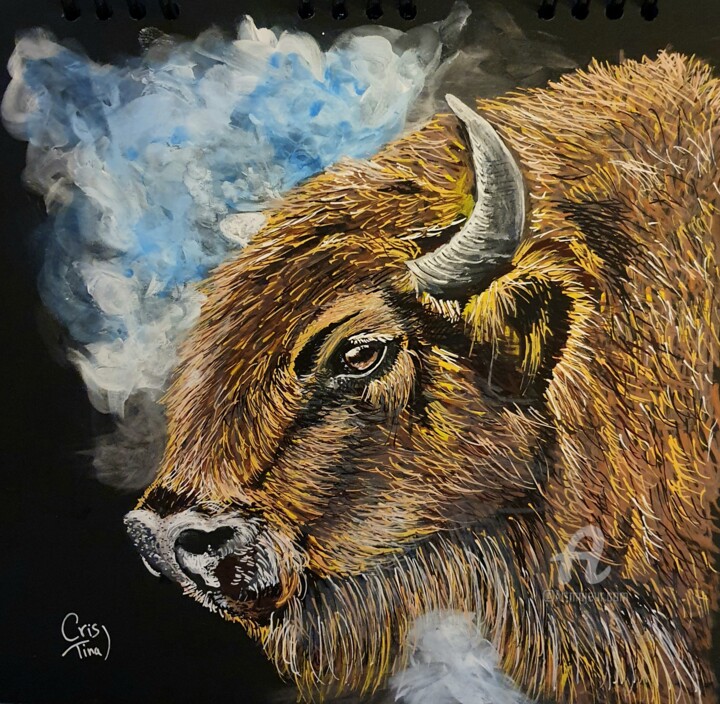 Drawing titled "Bison" by Maman Aigle, Original Artwork, Marker