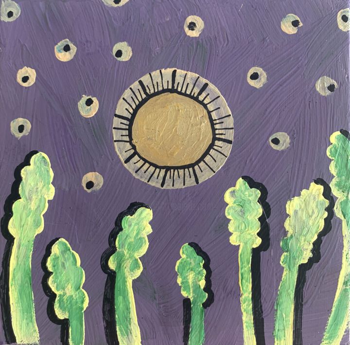 Peinture intitulée "Asperge et soleil" par Clorinda, Œuvre d'art originale, Gouache