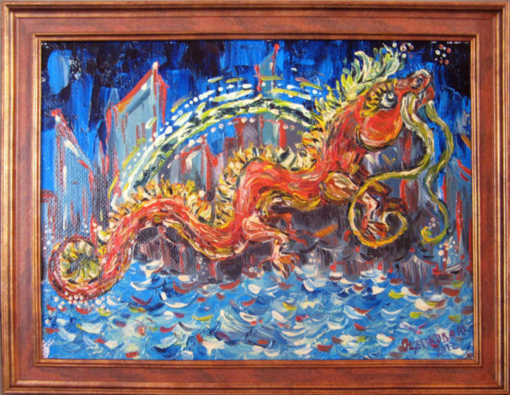 Pittura intitolato "Современный Китай" da Iuliia Kapran, Opera d'arte originale, Olio