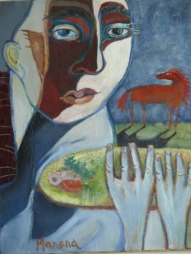 Painting titled "Selfportrait with h…" by Mancho, Original Artwork, Oil