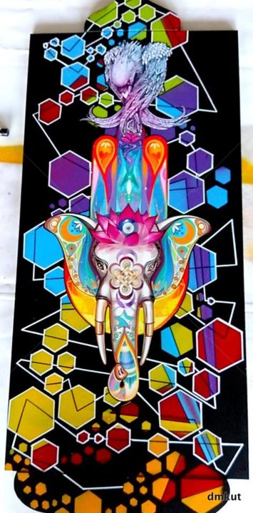 Collages intitulée "MultiCultural Totem" par Drakman Kut Kut, Œuvre d'art originale, Autre