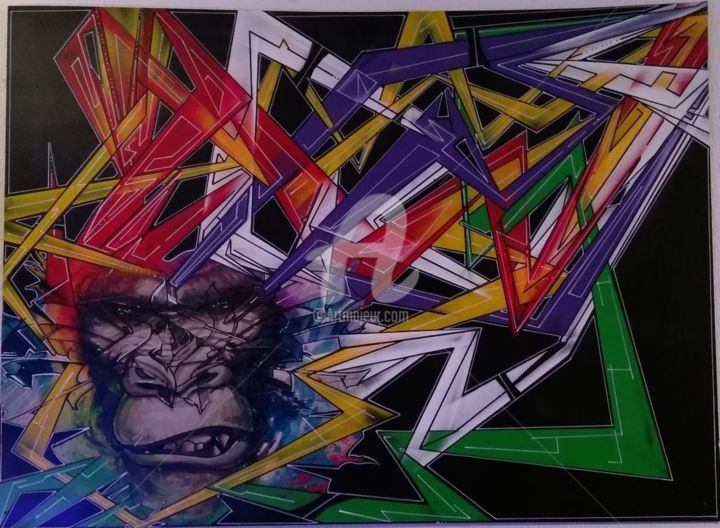 Malarstwo zatytułowany „crazy gorille color” autorstwa Drakman Kut Kut, Oryginalna praca, Farba w spray'u