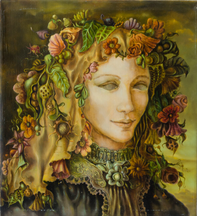 Painting titled "Woman Portrait with…" by Mandy Sand, Original Artwork, Oil