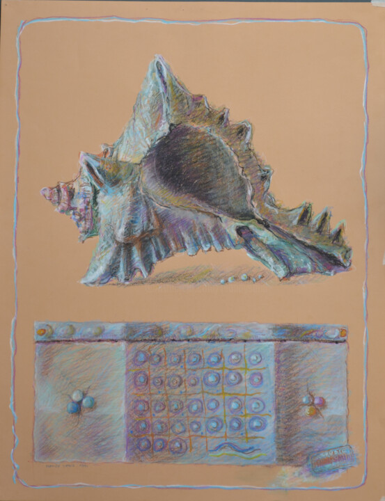 Zeichnungen mit dem Titel "Blue Shell" von Mandy Sand, Original-Kunstwerk, Pastell